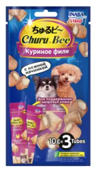 Inaba Churu Bee лакомство для собак запеченные трубочки с куриным филе для здоровья кожи и шерсти